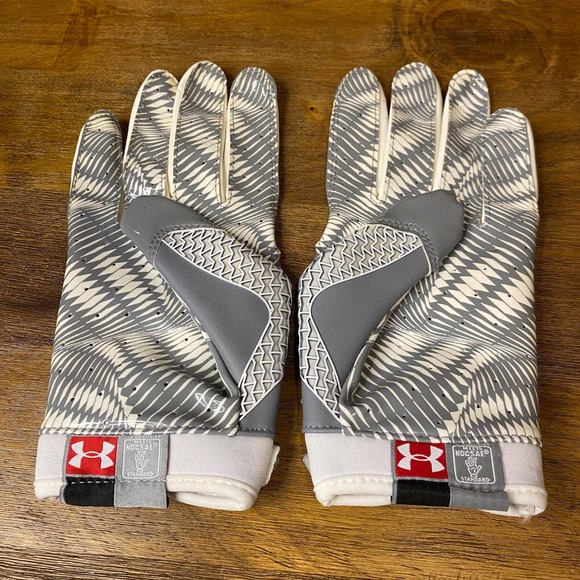 Under Armour Swarm Football Receiver Gloves White and Gray Men’s size Medium - Picture 3 of 6